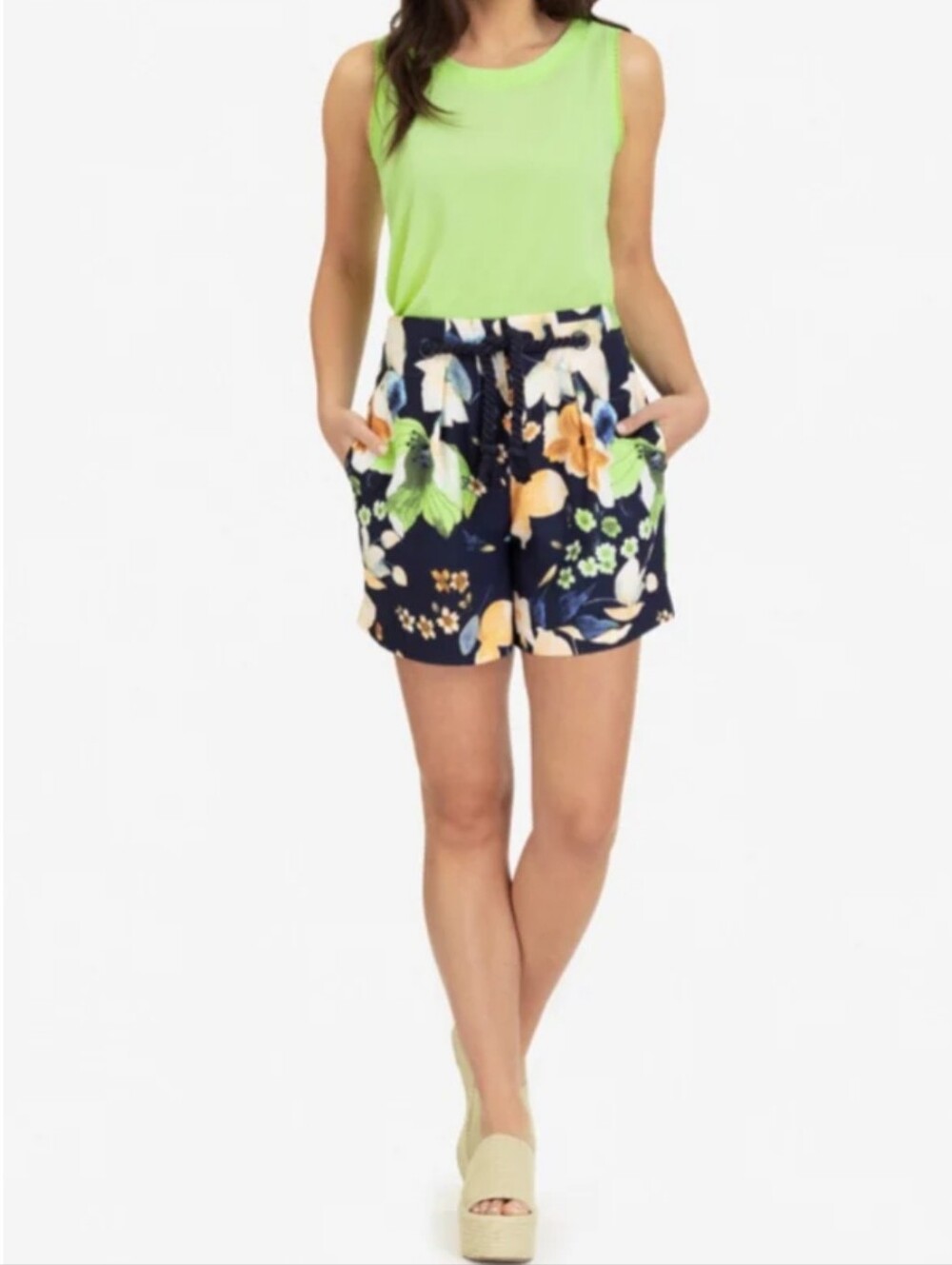 Nautical Floral High Waist Shorts With Rope Belt Size 8